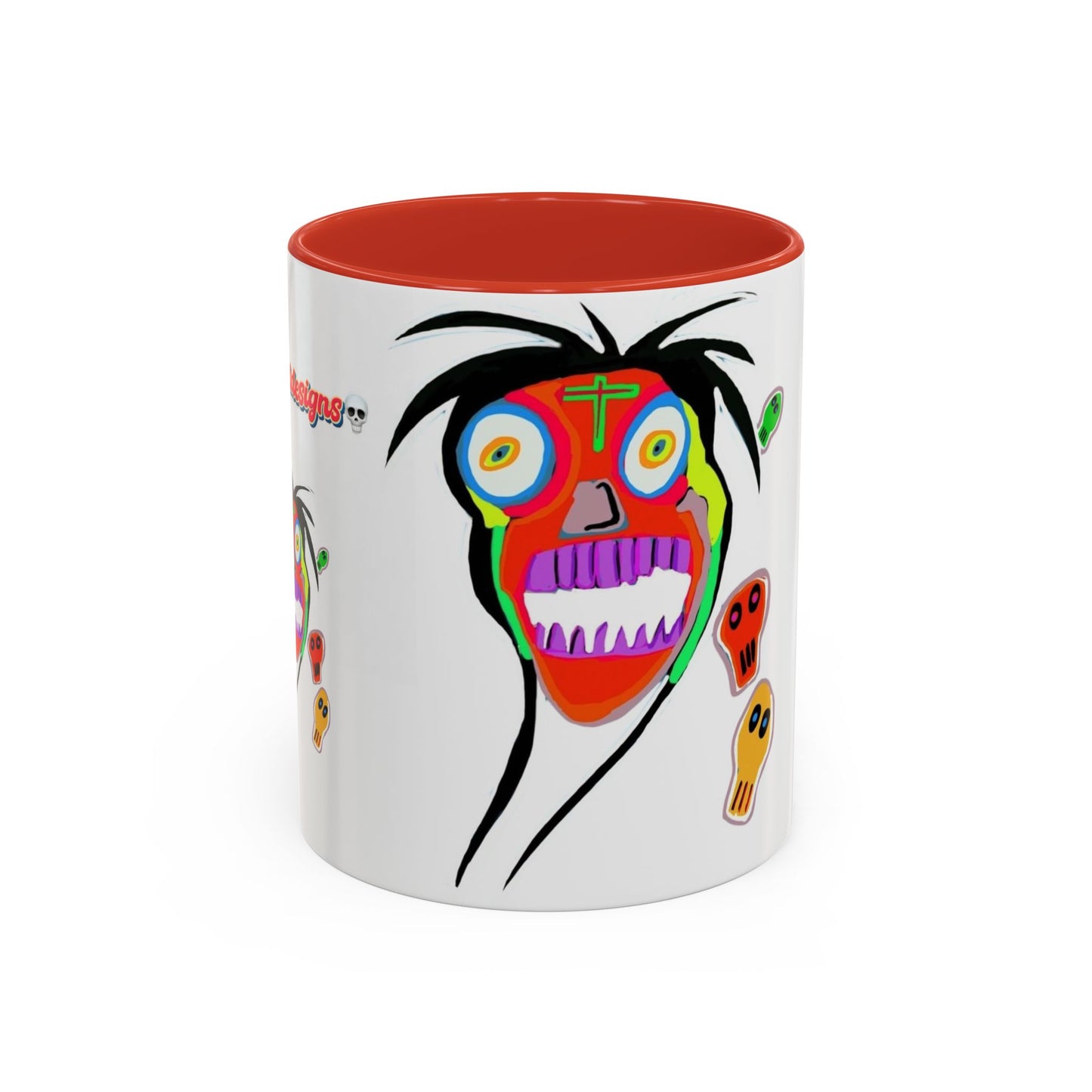 Skullface Accent Coffee Mug — Colorful Day of the Dead Pop Art (11/15oz)