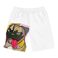 Pug Pop Art Board Shorts — Men's Graphic Swim Trunks with Colorful Pug Design
