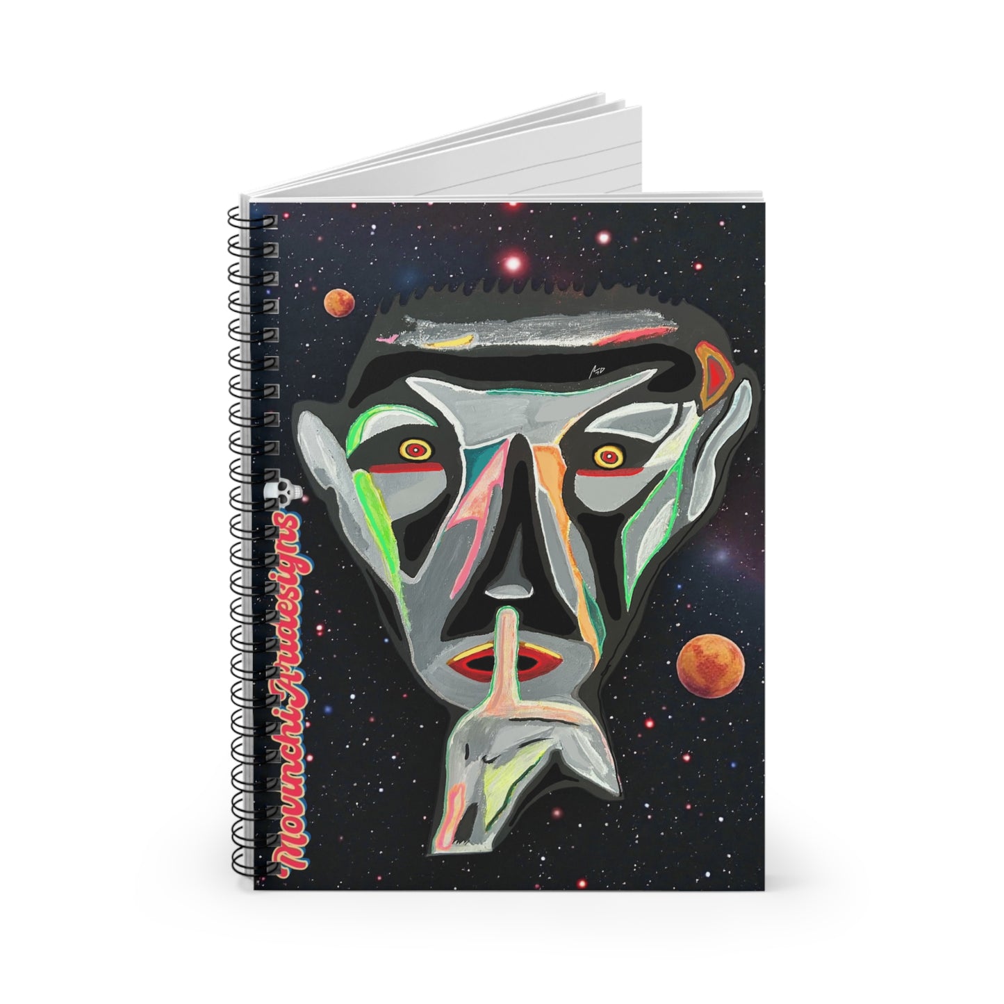 SILENCE.  Cosmic Shh Spiral Notebook — Abstract Face Art Ruled Journal