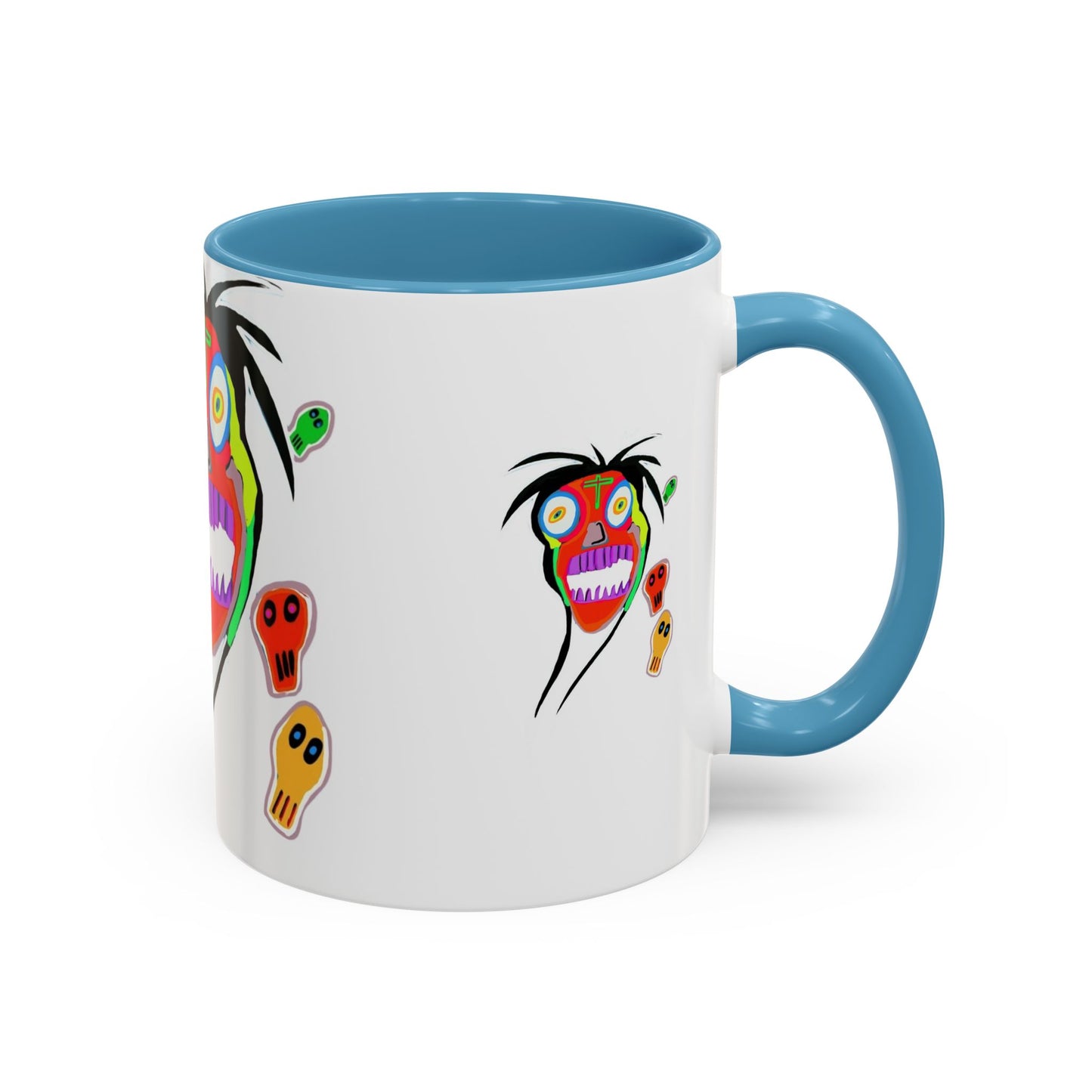 Colorful Tribal Mask Coffee Mug — Vibrant Skull Art Accent Mug (11/15oz)