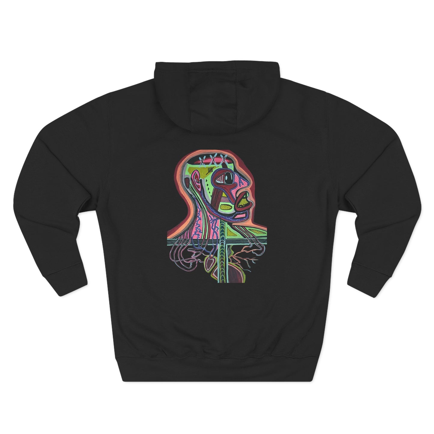 HEART ATTACK  Abstract Psyche Hoodie — Colorful Three-Panel Back Art Fleece Hoodie