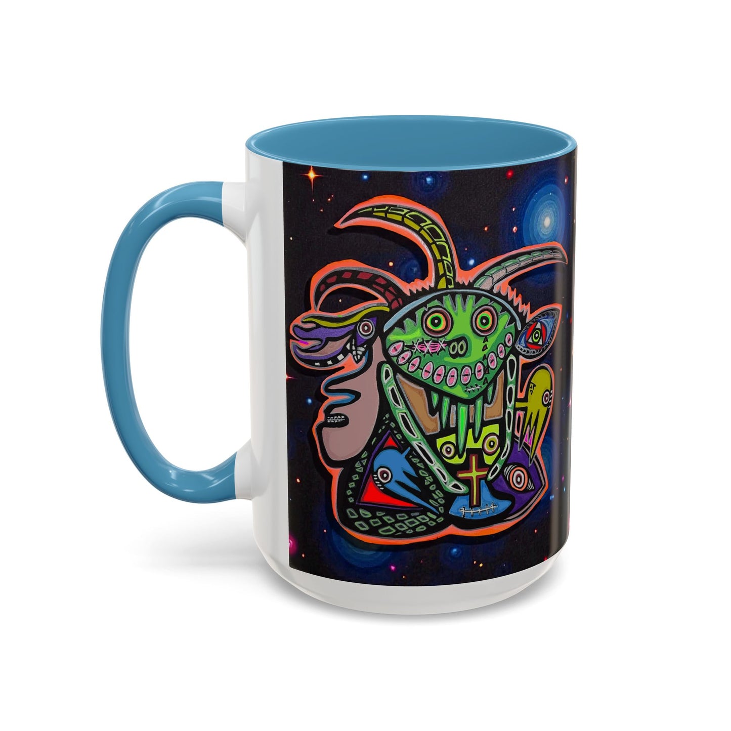 Psychedelic RYDER2.0   Space Goat Accent Coffee Mug — Colorful Cosmic Animal Art (11/15oz)