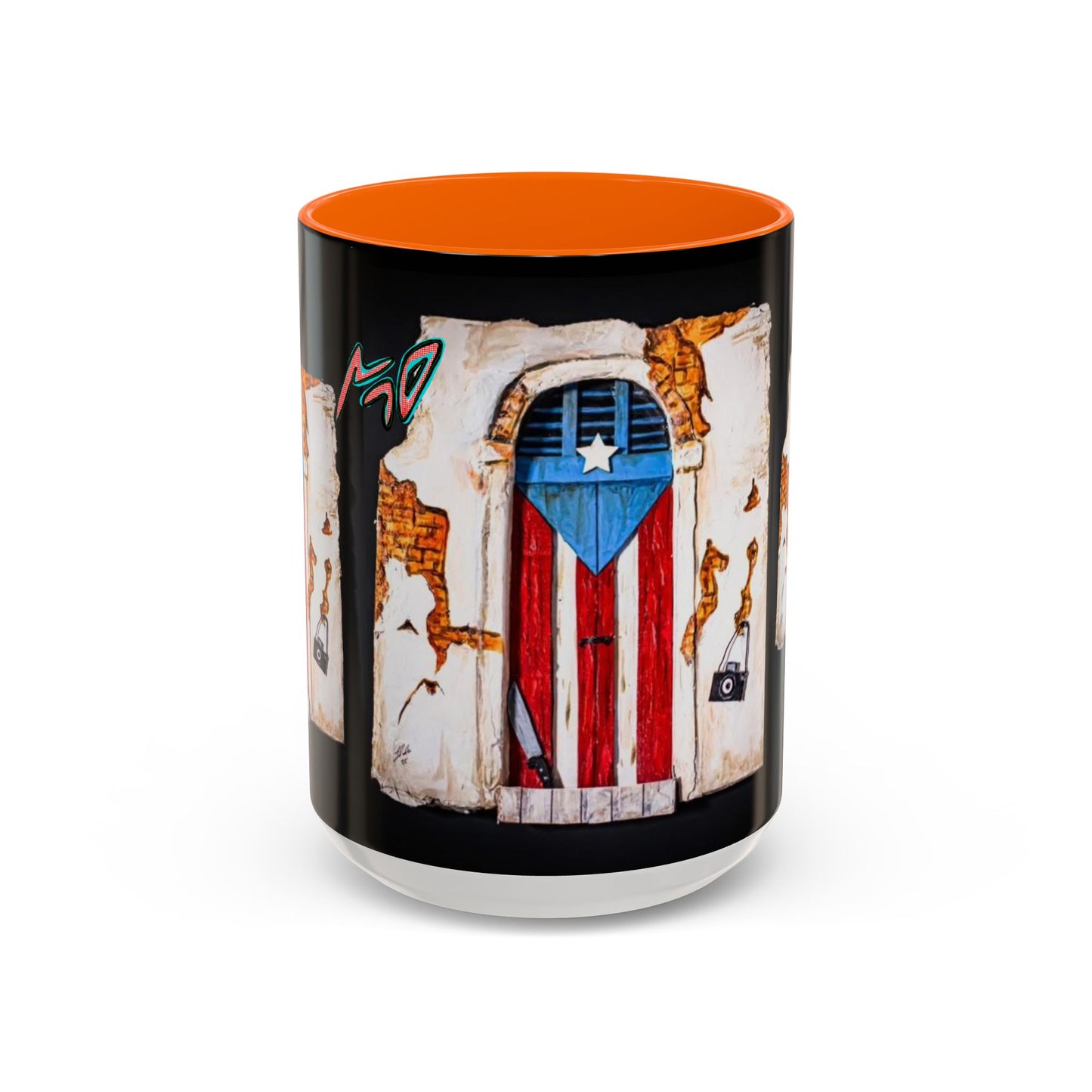 Puerto Rico Flag Door Accent Coffee Mug — Vintage Rustic Boricua Pride (11/15oz)