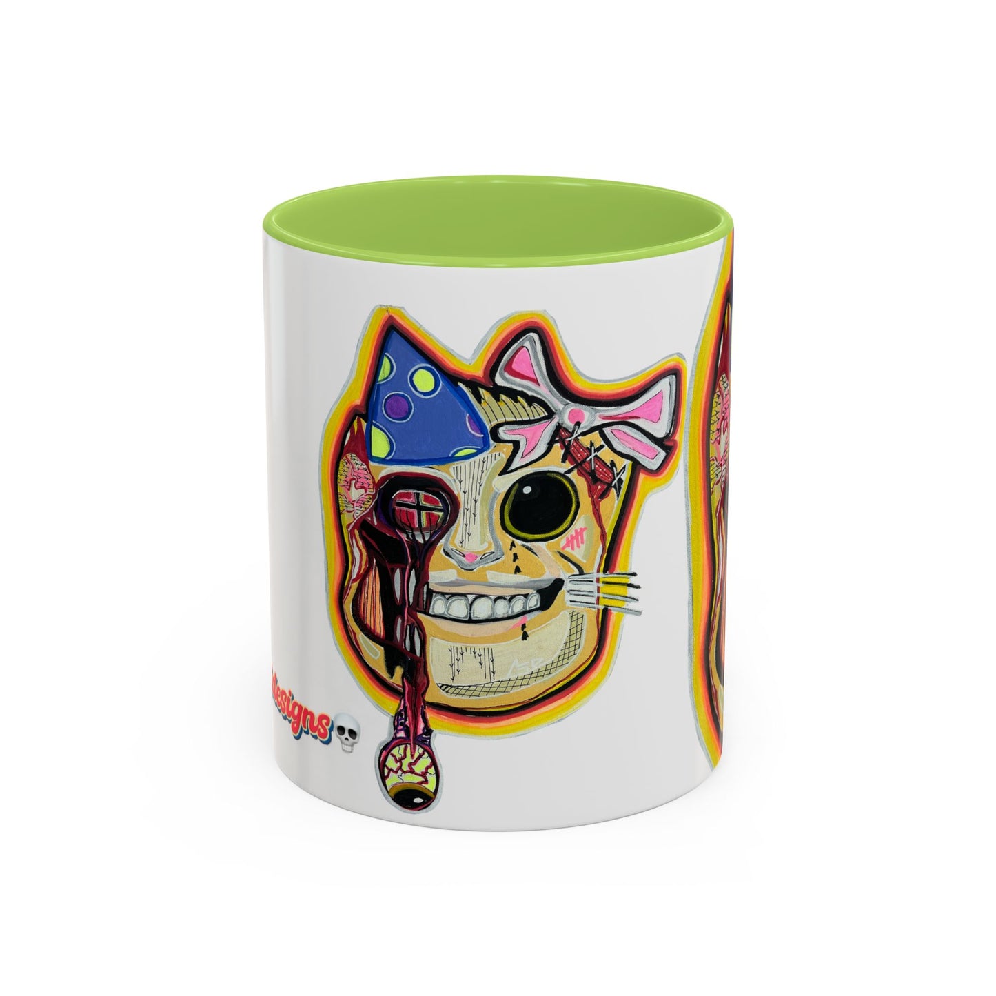POOKIES BEAR Cat Skull Accent Coffee Mug — Day of the Dead Gothic Cat Design
