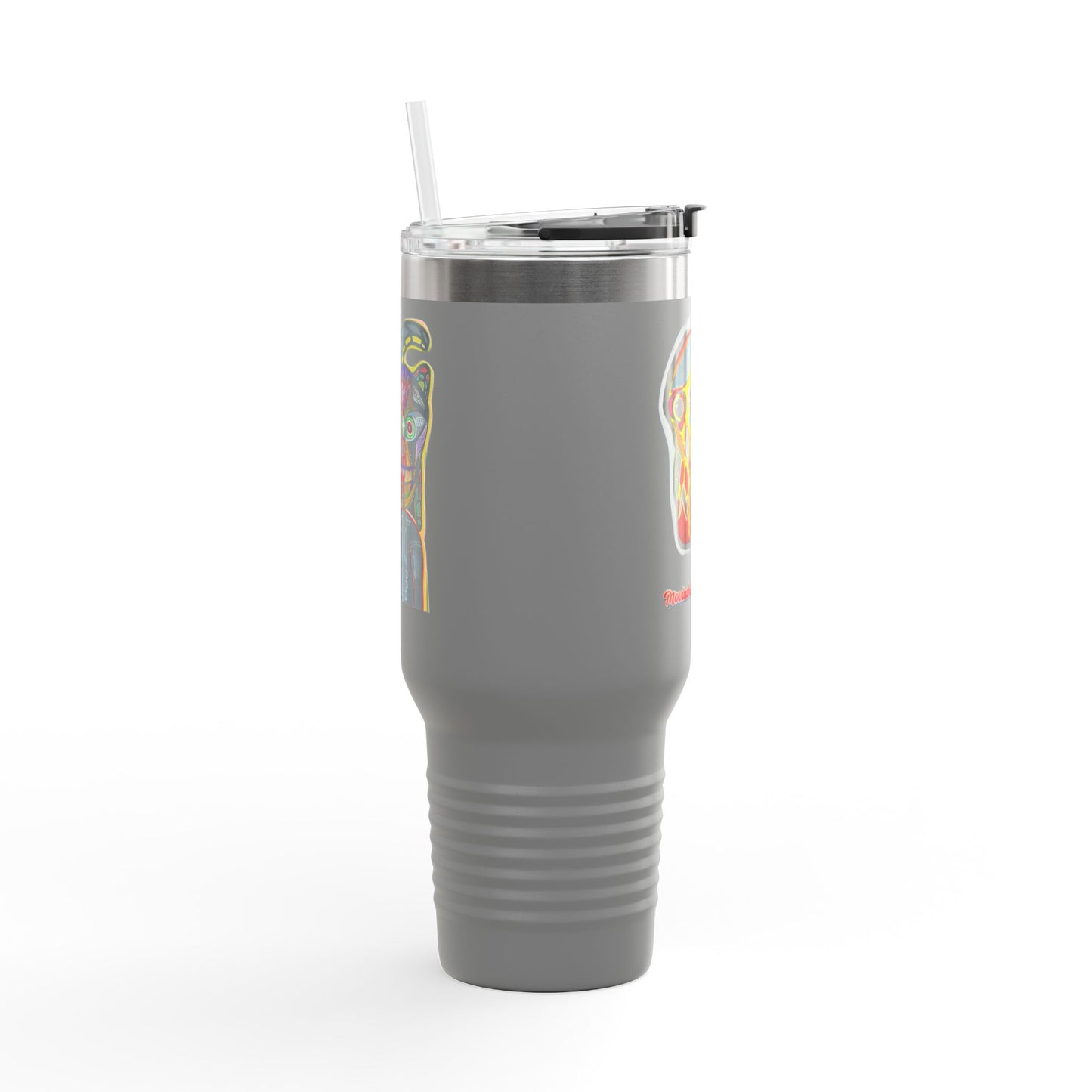 MOVINCHIARTDESIGNS.  40oz Insulated Travel Mug — Colorful Abstract Skull Design, Spill‑Resistant Tumbler