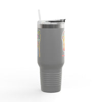 MOVINCHIARTDESIGNS.  40oz Insulated Travel Mug — Colorful Abstract Skull Design, Spill‑Resistant Tumbler