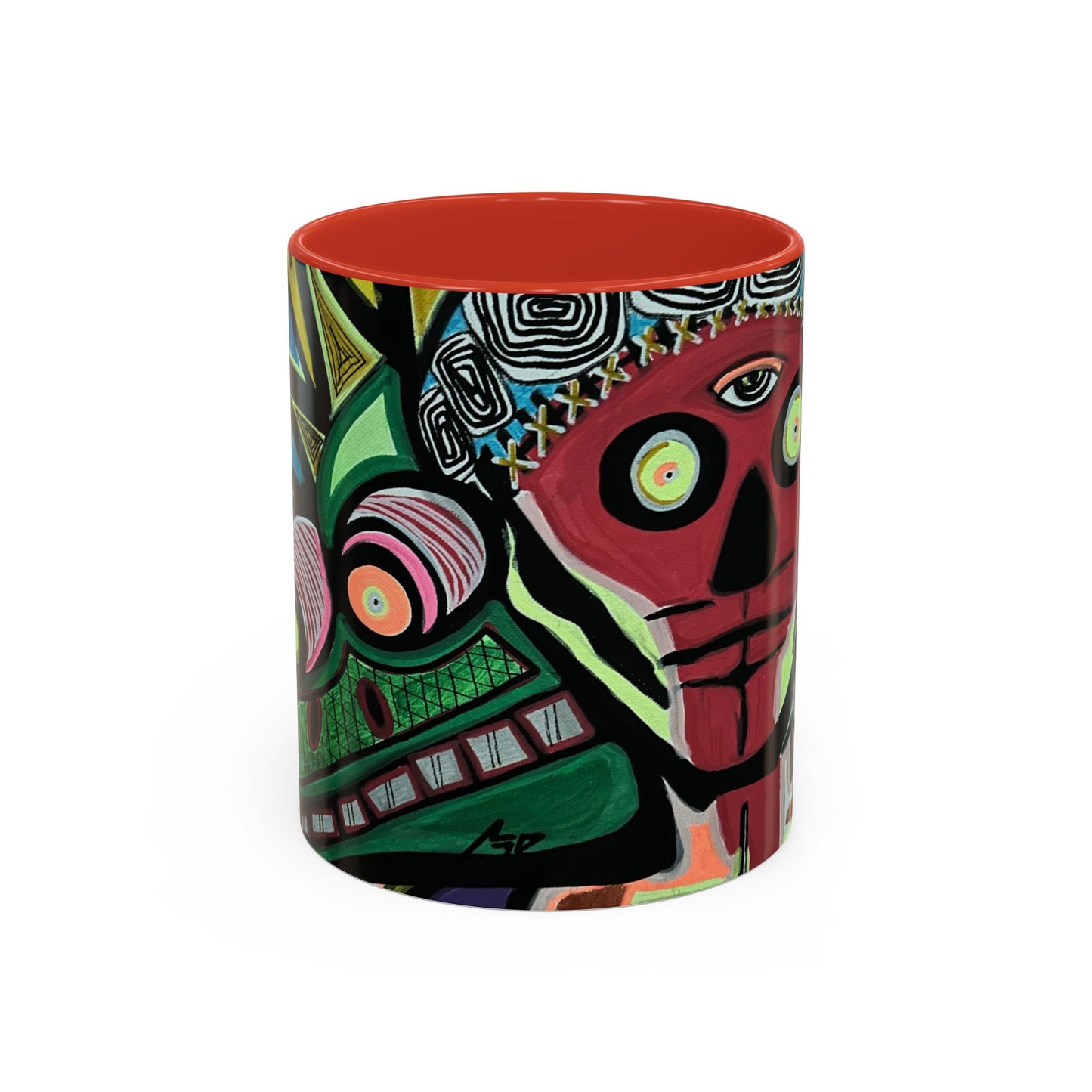 Abstract Day of the Dead Skull Accent Coffee Mug — Colorful Neon Skull Art (11/15oz)