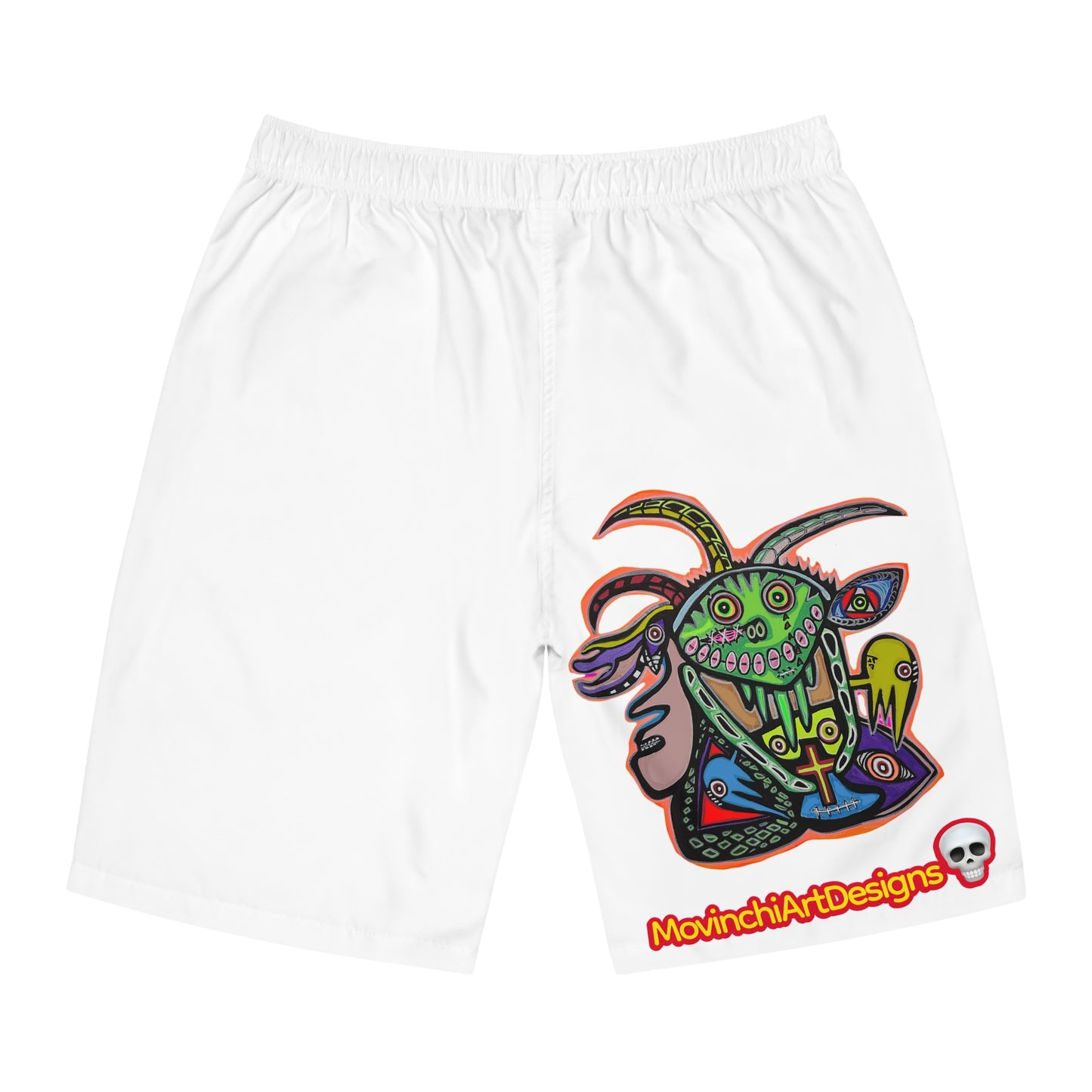 RYDER.  Men's Board Shorts with Colorful Tribal Goat Graphic — MovinchiArt Designs