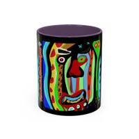 CRAZY.   Neon Face Accent Coffee Mug – Colorful Psychedelic Art Ceramic Mug