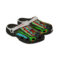 Colorful Abstract CRAZY Face EVA Foam Clogs — Artistic All-Over Print Summer Shoes