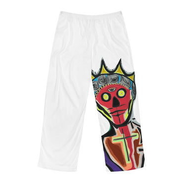 KING GRAY.  Men's Art Print Pajama Pants — Abstract Crowned Figure Lounge Pants