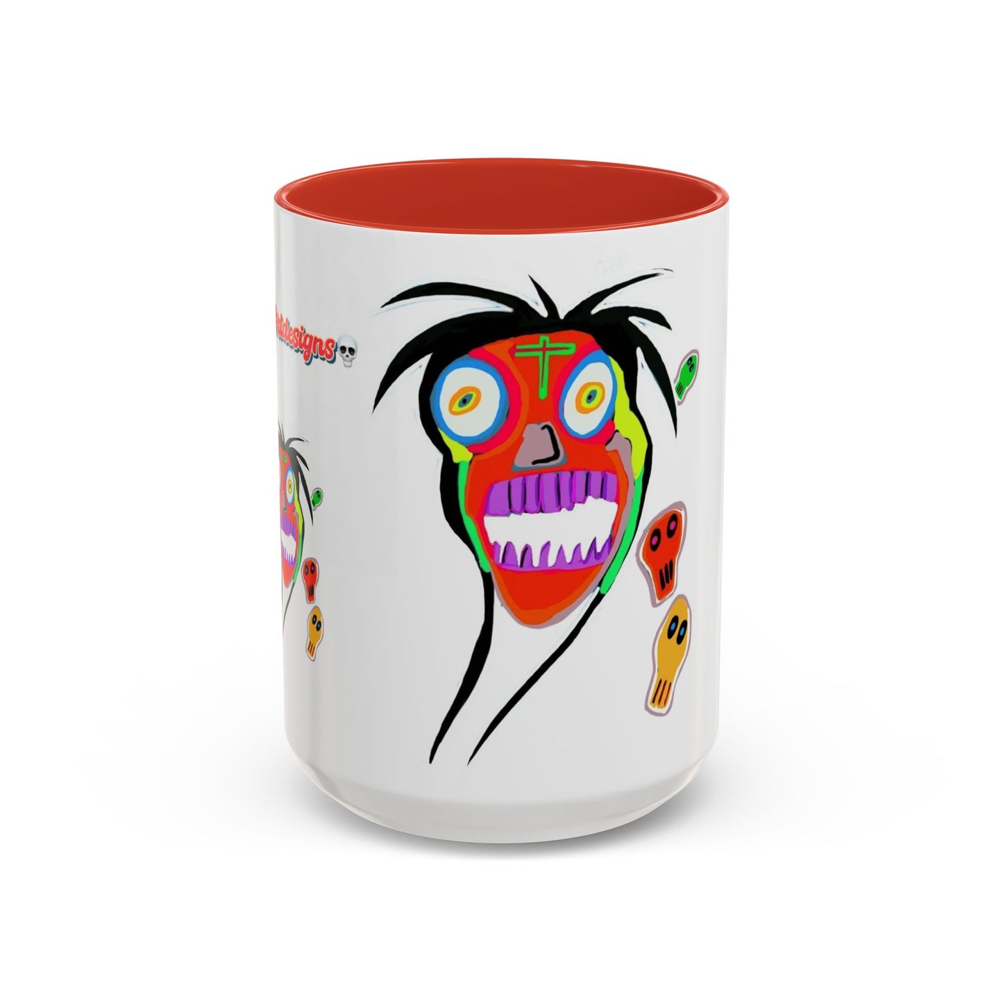 Skullface Accent Coffee Mug — Colorful Day of the Dead Pop Art (11/15oz)