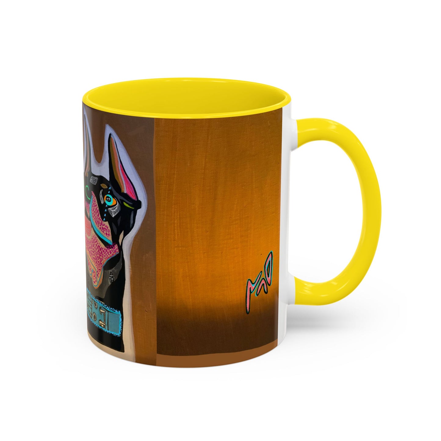 Colorful Doberman Accent Coffee Mug — Vibrant Dog Portrait Ceramic Mug (11/15oz)