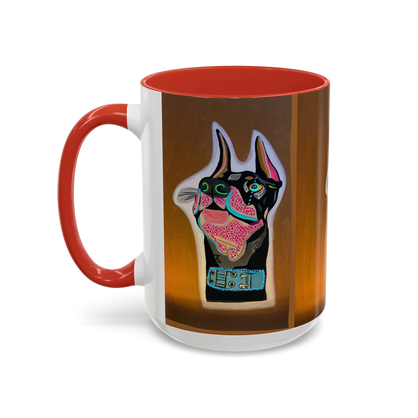 Colorful Doberman Accent Coffee Mug — Vibrant Dog Portrait Ceramic Mug (11/15oz)