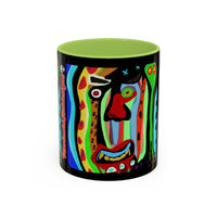 CRAZY.   Neon Face Accent Coffee Mug – Colorful Psychedelic Art Ceramic Mug