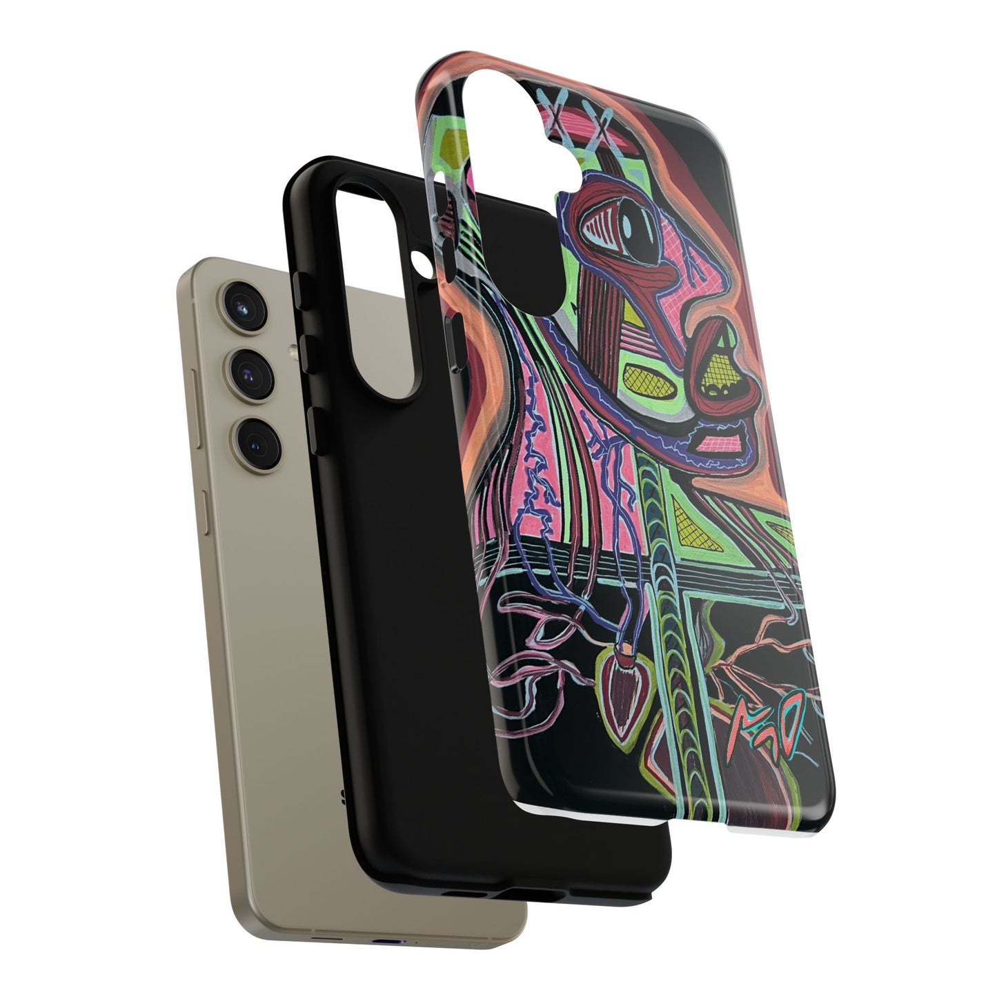HEART ATTACK Abstract Neon Face Tough Phone Case – Vibrant Art Phone Cover