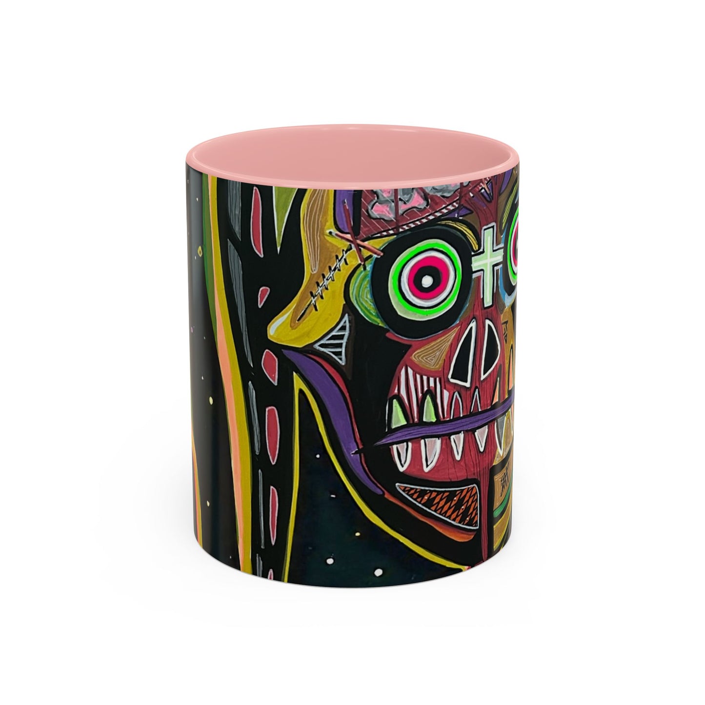 VINCENT  Skull Pop Art Accent Coffee Mug — Colorful Neon Tribal Skull Design (11/15oz)