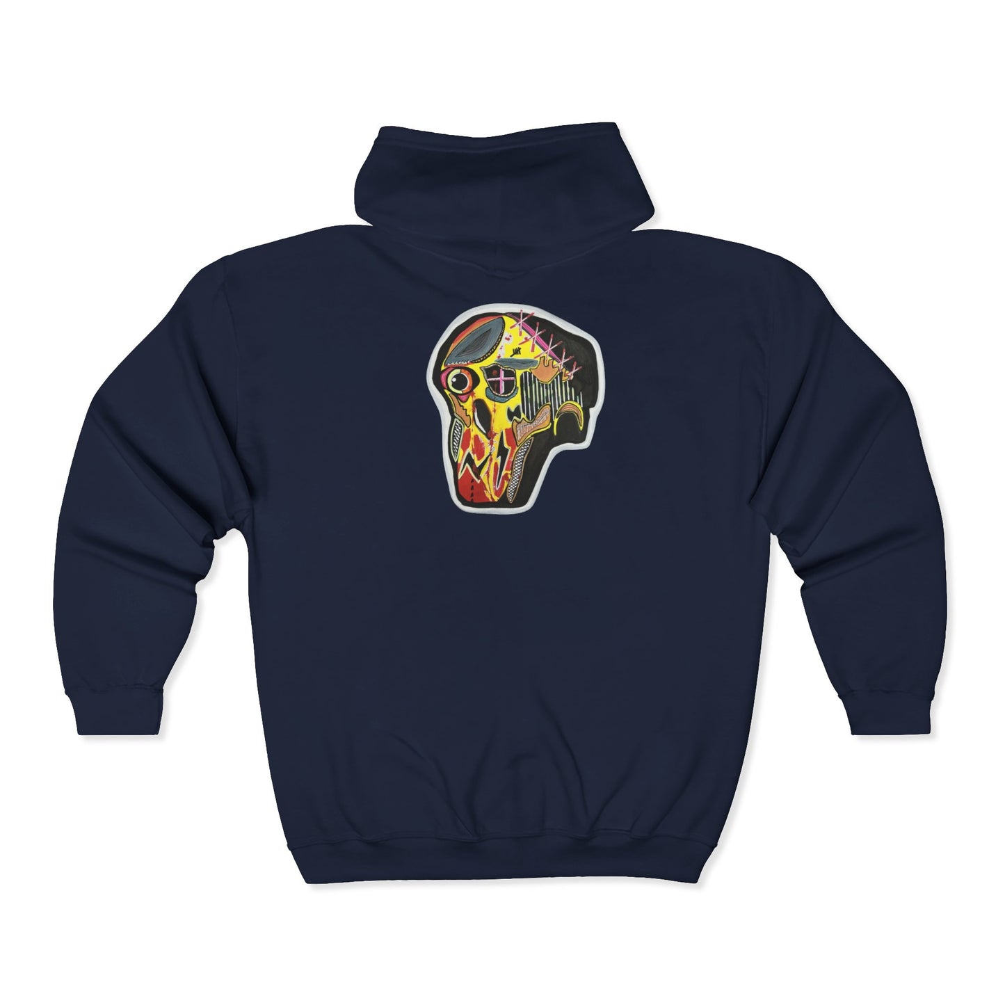 VINCENT.  Skull Graphic Zip Hoodie — Neon Retro Art Back Patch