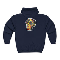 VINCENT.  Skull Graphic Zip Hoodie — Neon Retro Art Back Patch