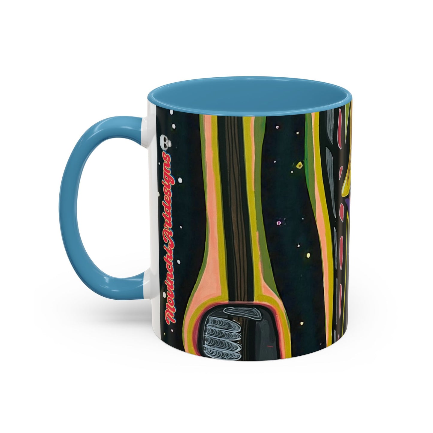 VINCENT  Skull Pop Art Accent Coffee Mug — Colorful Neon Tribal Skull Design (11/15oz)