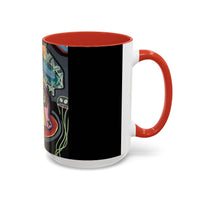 Colorful Neon OVERTHINKING  Skull Coffee Mug — Vibrant Abstract Day of the Dead Accent Mug