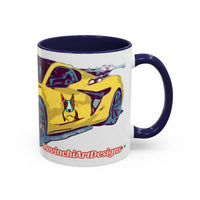 ZR1 Lover Coffee Mug — Yellow Sports Car & Boston Terrier Accent Mug (11/15 oz)