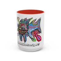 Colorful Shark Attack  Fish Accent Coffee Mug — Bold Nautical Art 11/15oz
