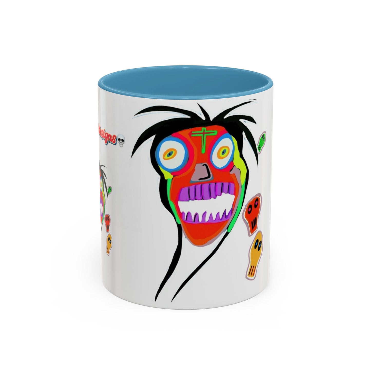 Skullface Accent Coffee Mug — Colorful Day of the Dead Pop Art (11/15oz)