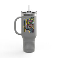 MOVINCHIARTDESIGNS.  40oz Insulated Travel Mug — Colorful Abstract Skull Design, Spill‑Resistant Tumbler