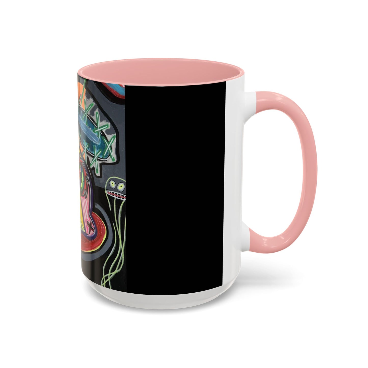 Colorful Neon OVERTHINKING  Skull Coffee Mug — Vibrant Abstract Day of the Dead Accent Mug