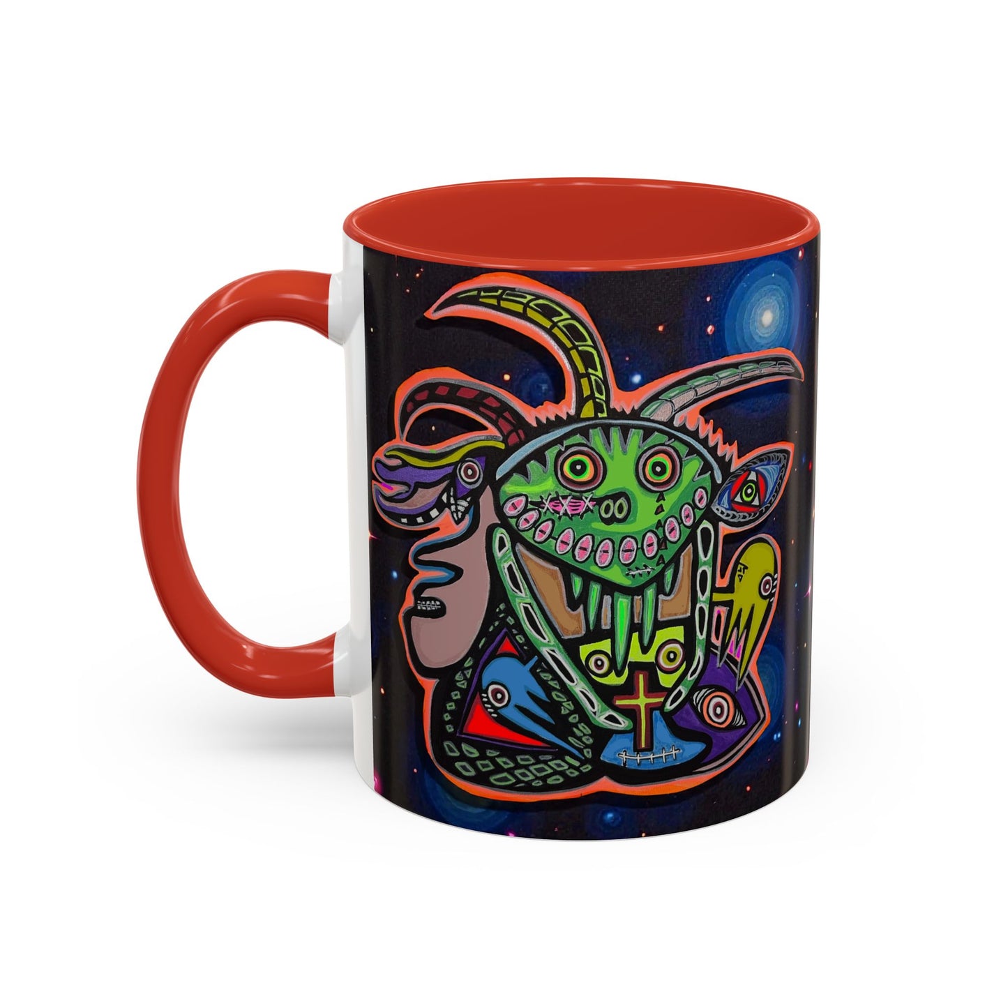 Psychedelic RYDER2.0   Space Goat Accent Coffee Mug — Colorful Cosmic Animal Art (11/15oz)