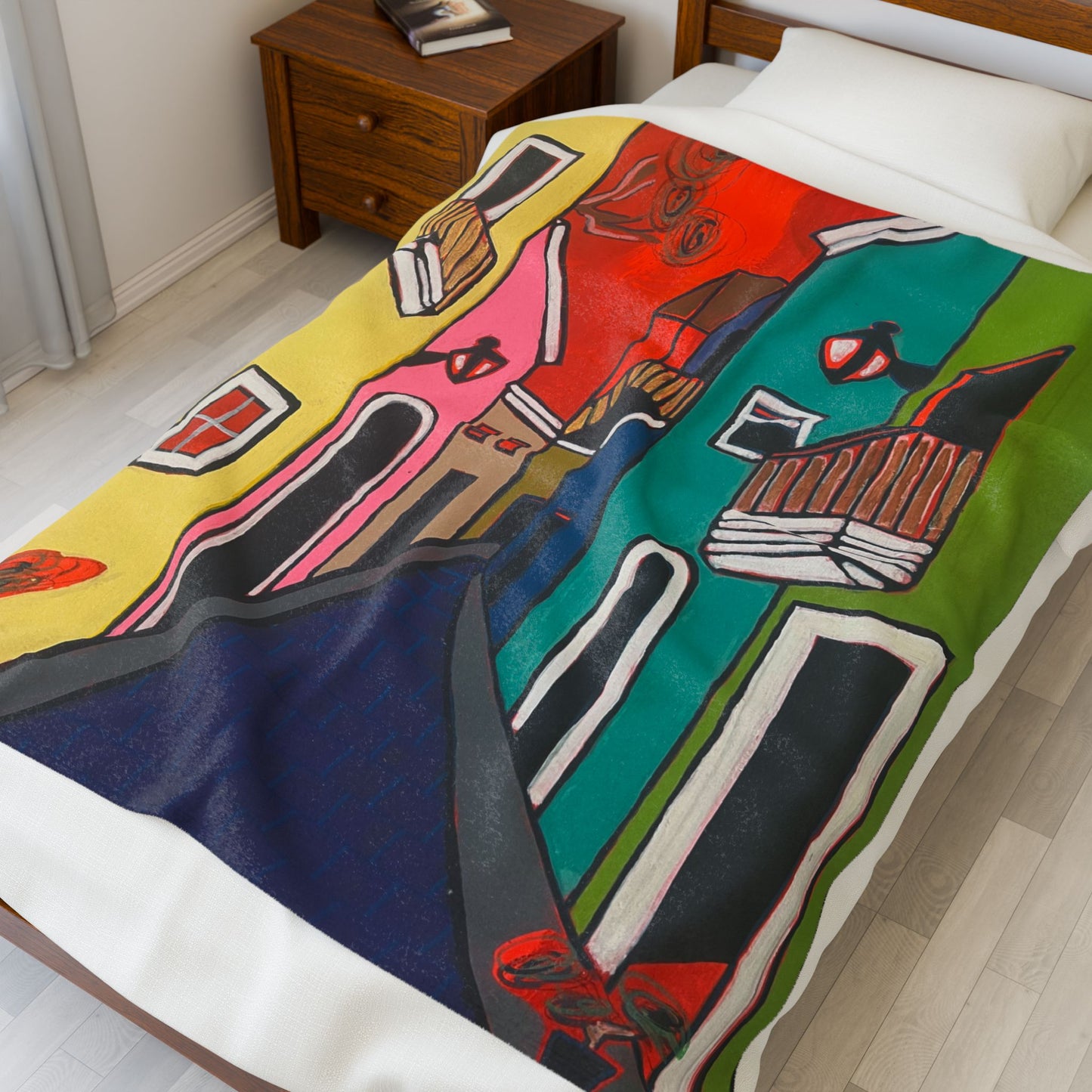 SAN SEBASTIAN.  Colorful Alleyway Velveteen Plush Blanket – Vibrant Street Scene Throw