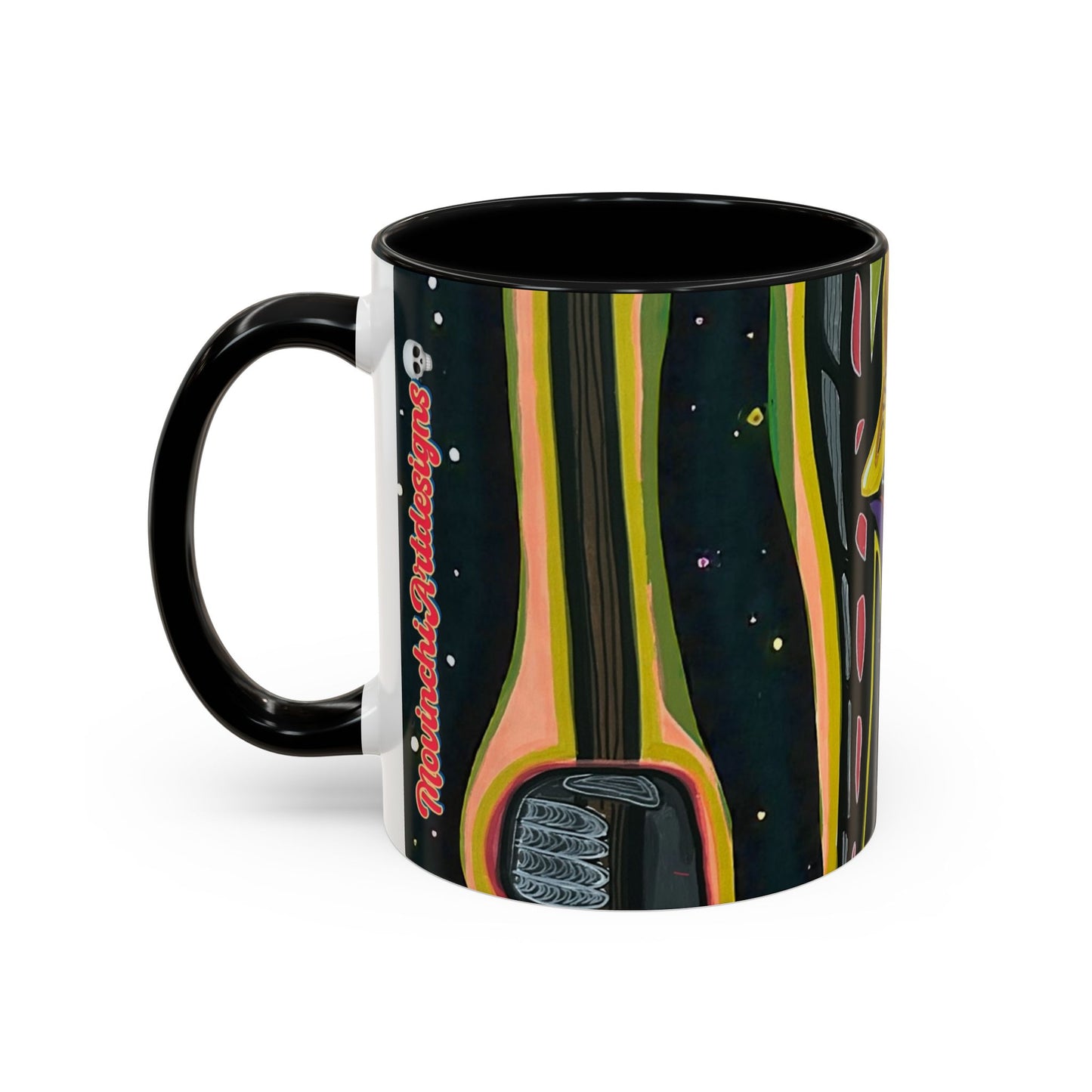 VINCENT  Skull Pop Art Accent Coffee Mug — Colorful Neon Tribal Skull Design (11/15oz)