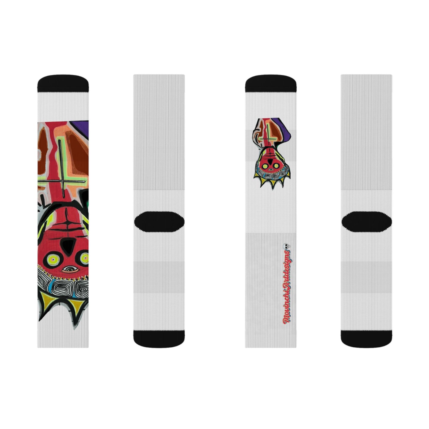 KING GRAY.  Colorful Abstract Mask Sublimation Socks - Funky Tribal Art Crew Socks