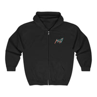 VINCENT.  Skull Graphic Zip Hoodie — Neon Retro Art Back Patch