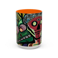 Abstract Day of the Dead Skull Accent Coffee Mug — Colorful Neon Skull Art (11/15oz)