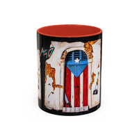 Puerto Rico Flag Door Accent Coffee Mug — Vintage Rustic Boricua Pride (11/15oz)