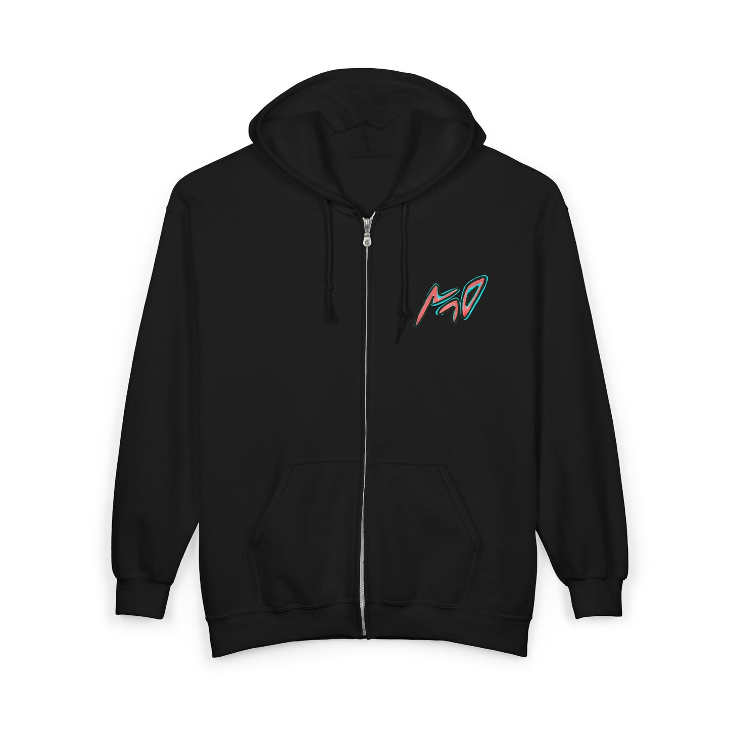 VINCENT.  Skull Graphic Zip Hoodie — Neon Retro Art Back Patch