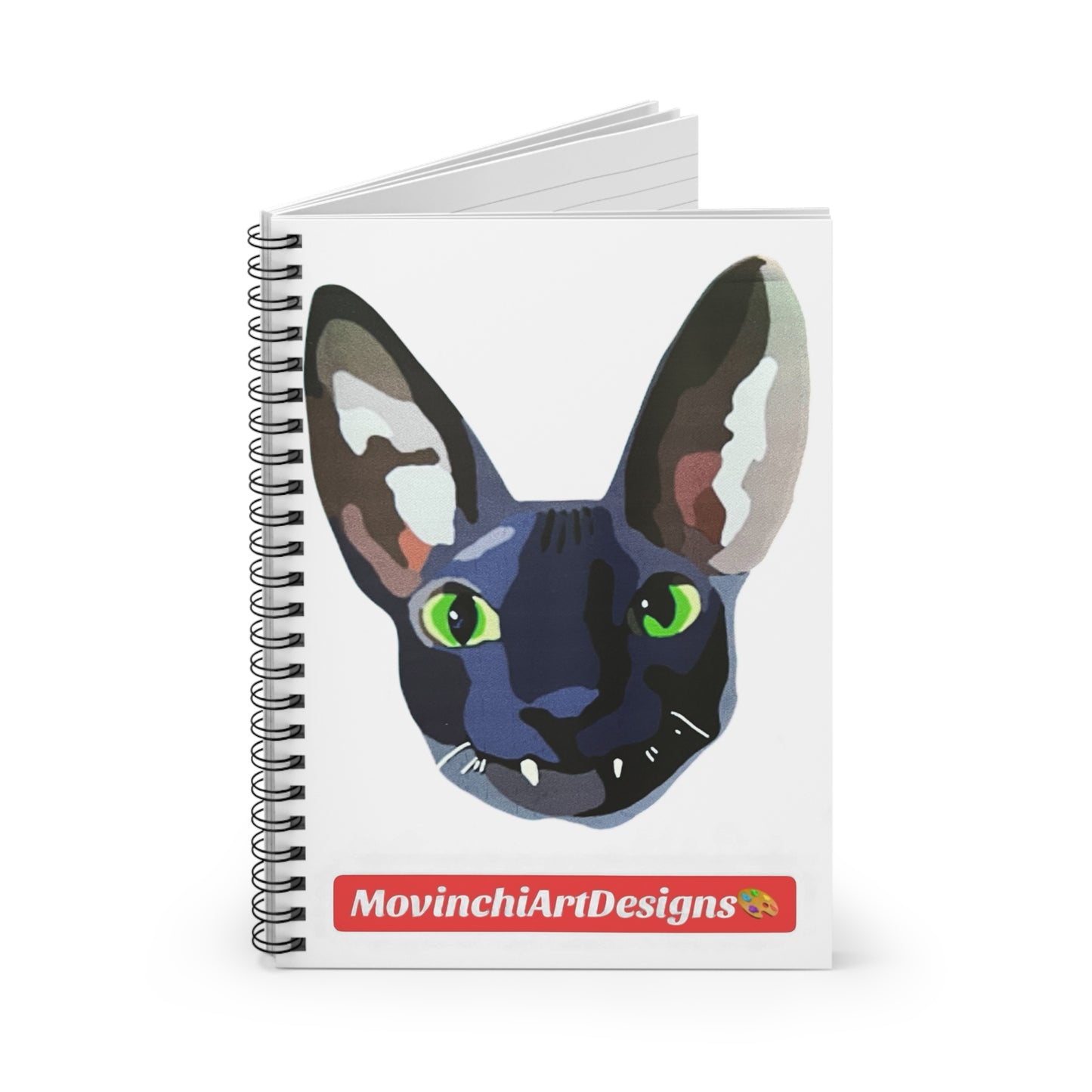 Sphynx Cat Spiral Notebook — Artistic Green-Eyed Cat Journal