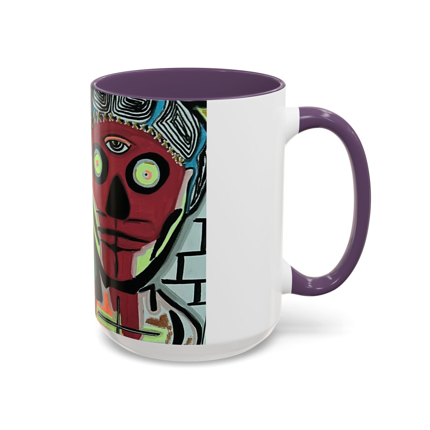 Abstract Day of the Dead Skull Accent Coffee Mug — Colorful Neon Skull Art (11/15oz)