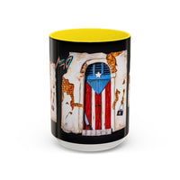Puerto Rico Flag Door Accent Coffee Mug — Vintage Rustic Boricua Pride (11/15oz)