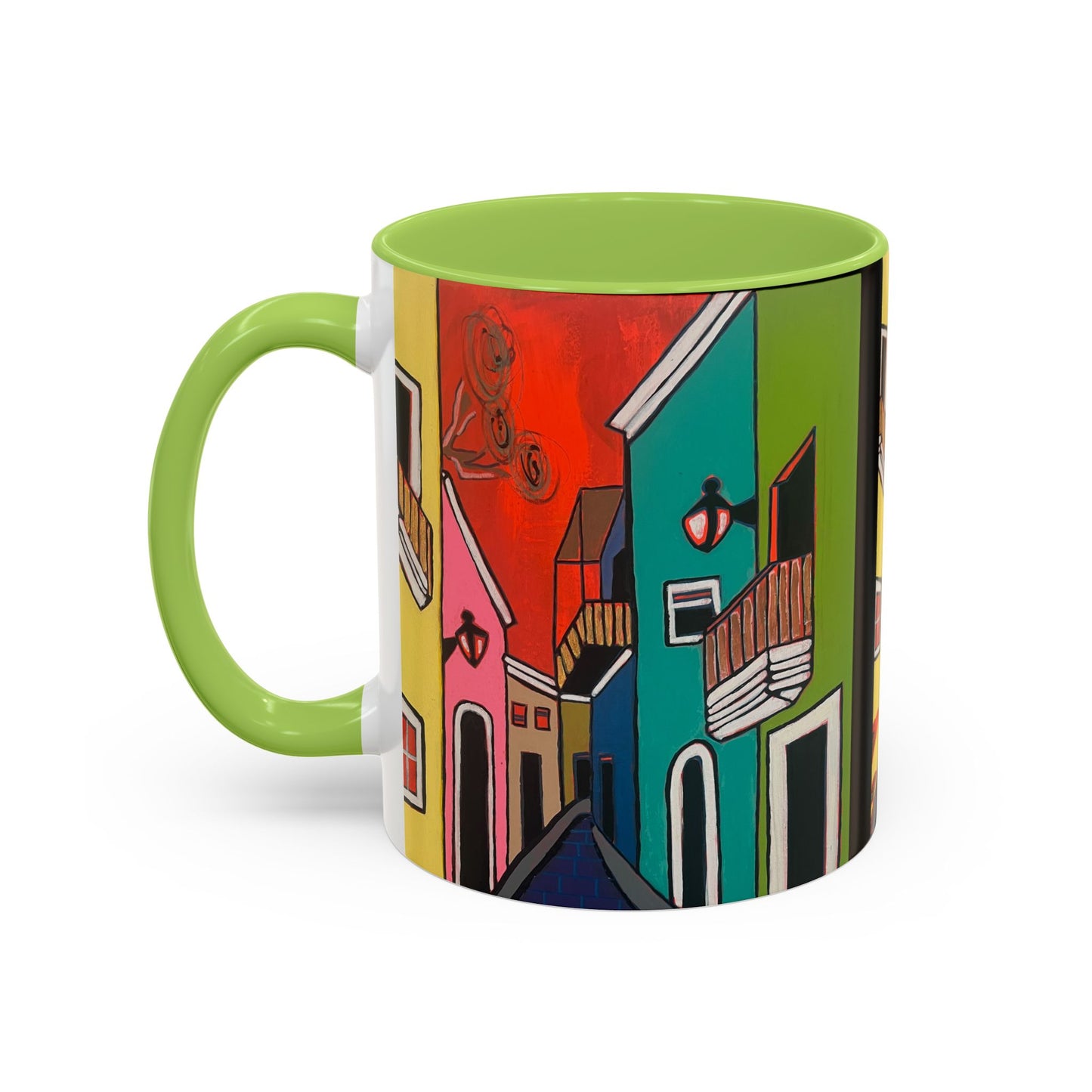 SAN SEBASTIAN.  Colorful Street Scene Accent Coffee Mug — Vibrant Urban Art Ceramic Mug (11/15oz)