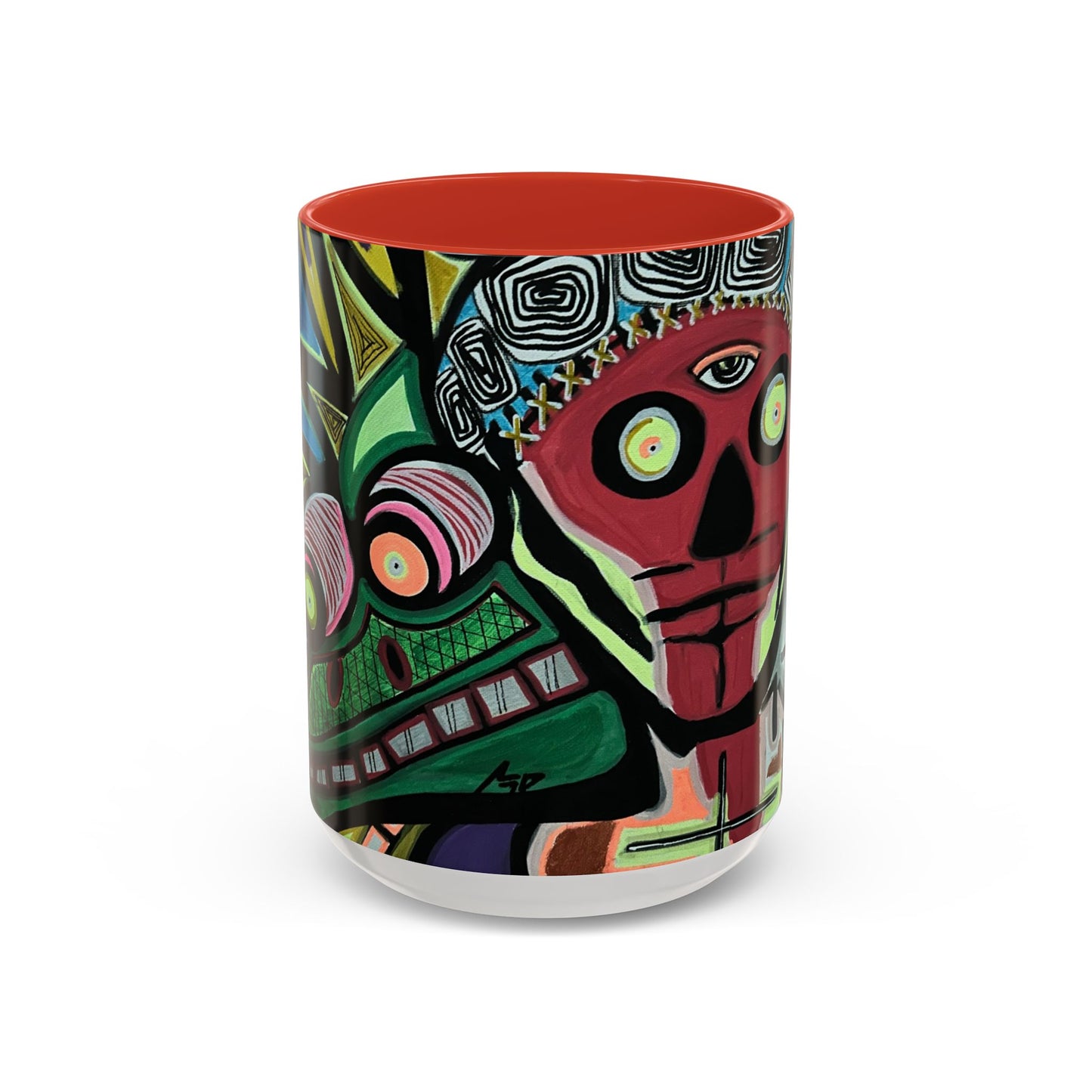 Abstract Day of the Dead Skull Accent Coffee Mug — Colorful Neon Skull Art (11/15oz)