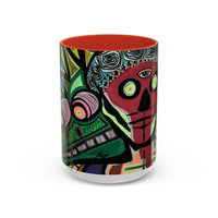 Abstract Day of the Dead Skull Accent Coffee Mug — Colorful Neon Skull Art (11/15oz)