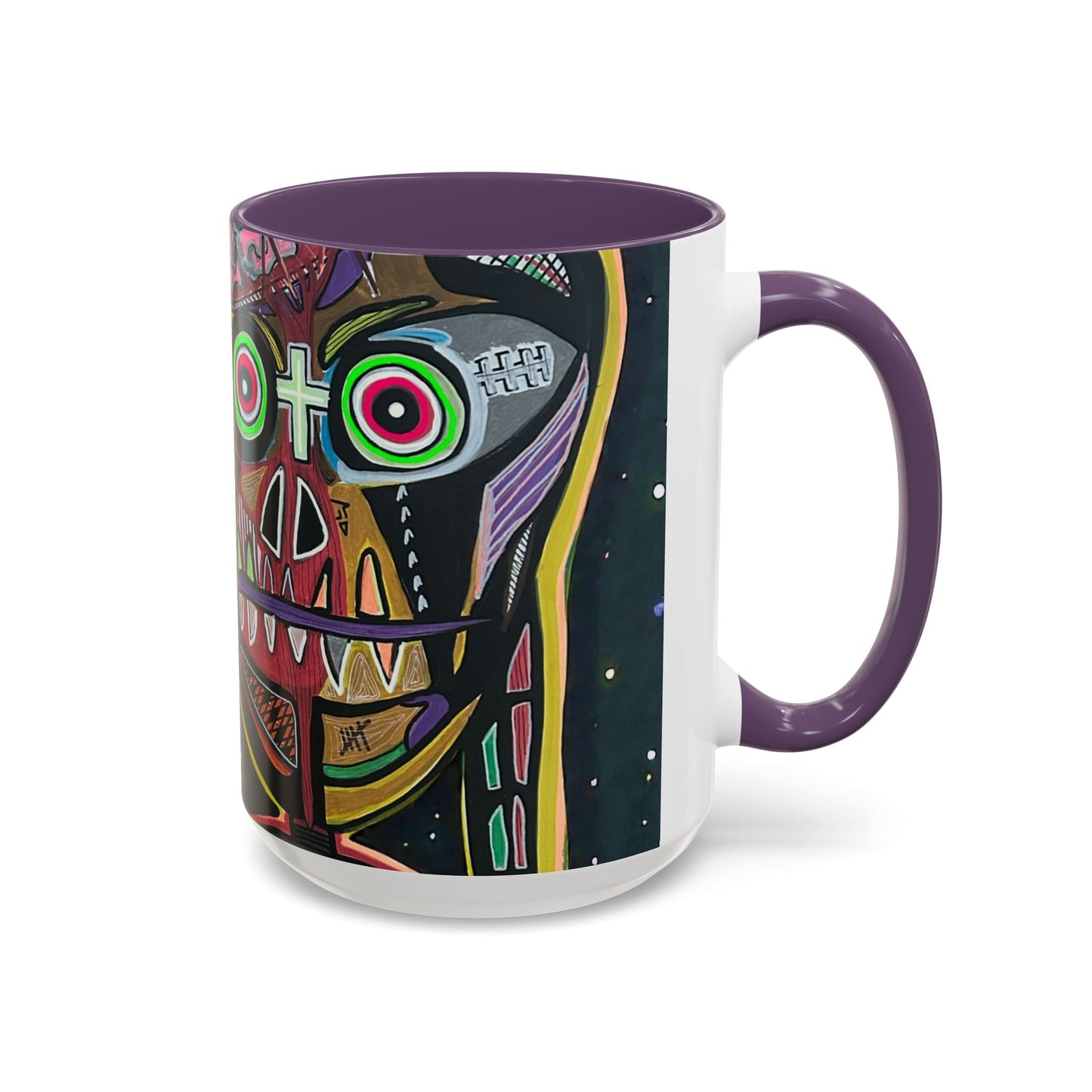 VINCENT  Skull Pop Art Accent Coffee Mug — Colorful Neon Tribal Skull Design (11/15oz)