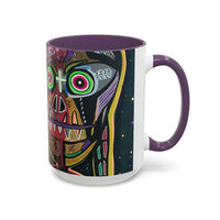 VINCENT  Skull Pop Art Accent Coffee Mug — Colorful Neon Tribal Skull Design (11/15oz)