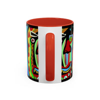 CRAZY.   Neon Face Accent Coffee Mug – Colorful Psychedelic Art Ceramic Mug