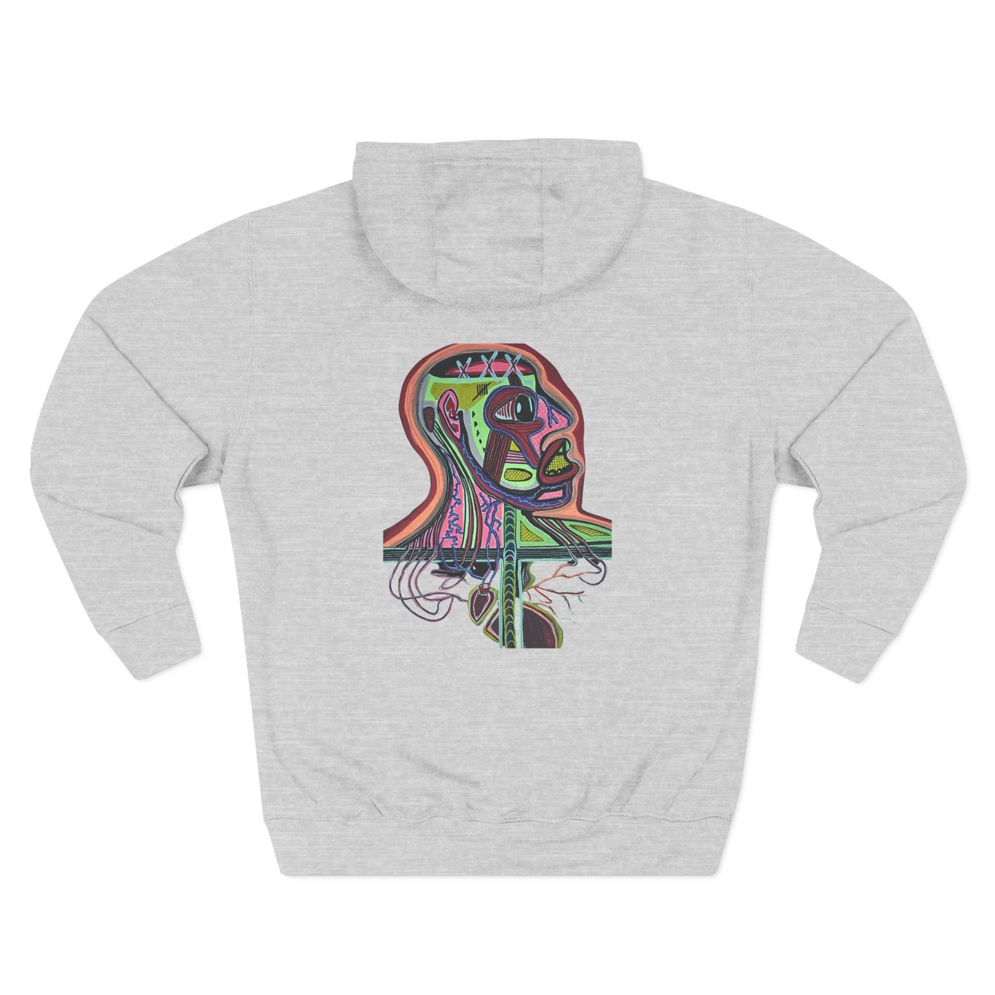 HEART ATTACK  Abstract Psyche Hoodie — Colorful Three-Panel Back Art Fleece Hoodie