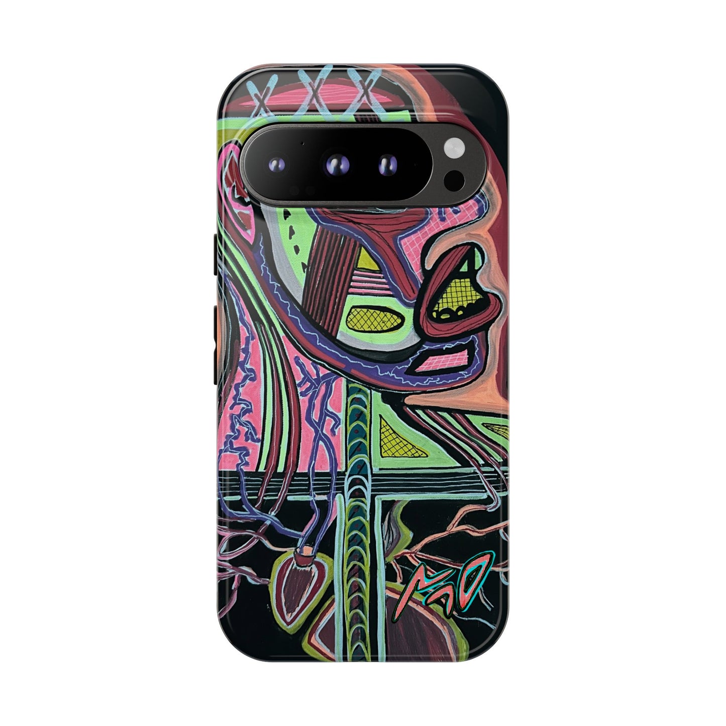 HEART ATTACK Abstract Neon Face Tough Phone Case – Vibrant Art Phone Cover