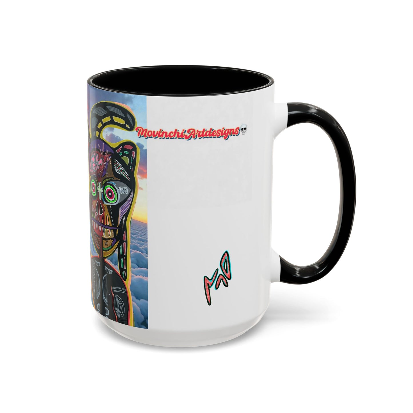 Surreal VINCENT Tribal Warrior Accent Coffee Mug — Colorful Skull Art 11/15oz